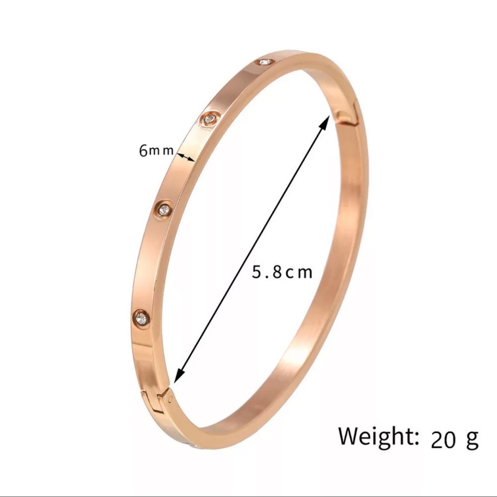 New Elegant Rose Gold Stainless Steel Luxury High-End White Sapphire Bangle - Picture 3 of 10